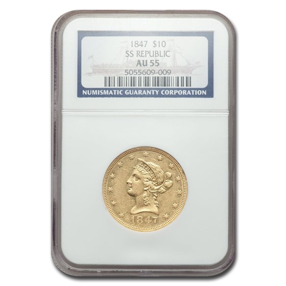 1847 $10 Liberty Gold Eagle AU-55 NGC (SS Republic) 1847 $10 Liberty Gold Eagle AU-55 NGC (SS Republic)